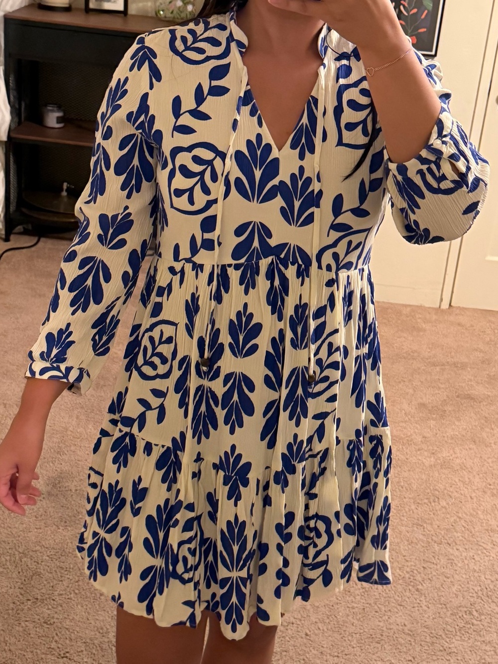 Off White Dress with Bold Royal Blue Floral Print